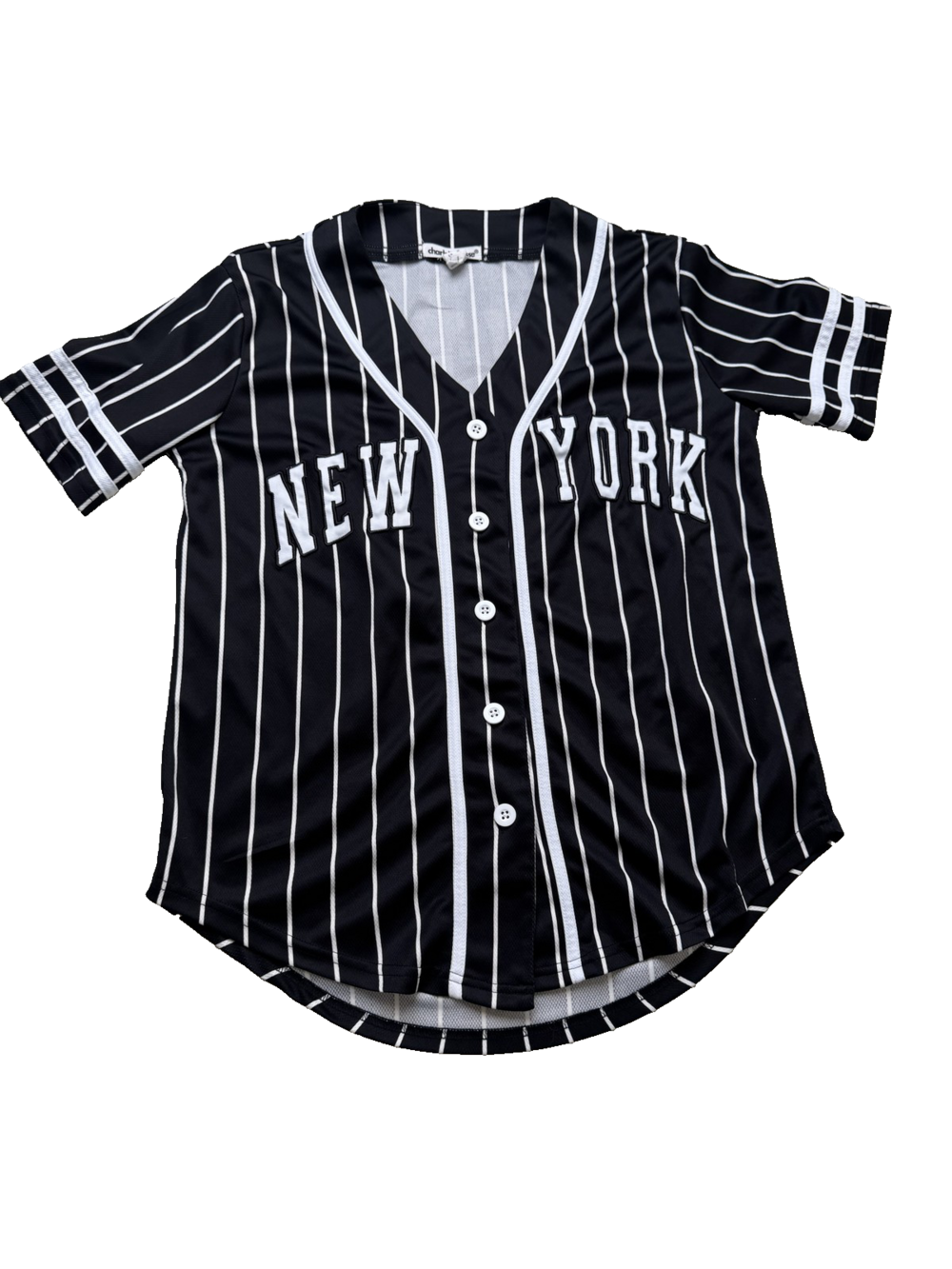 Charlotte Russe Shirt Womens Medium Pinstripe New York Jersey Baseball Top